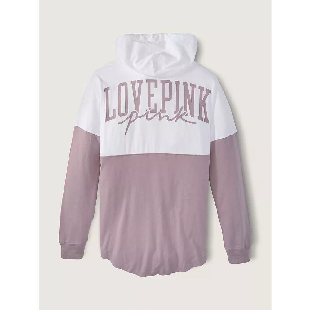 Victoria's Secret Love Pink Hooded Jersey T-Shirt Long Sleeve Size M NWT